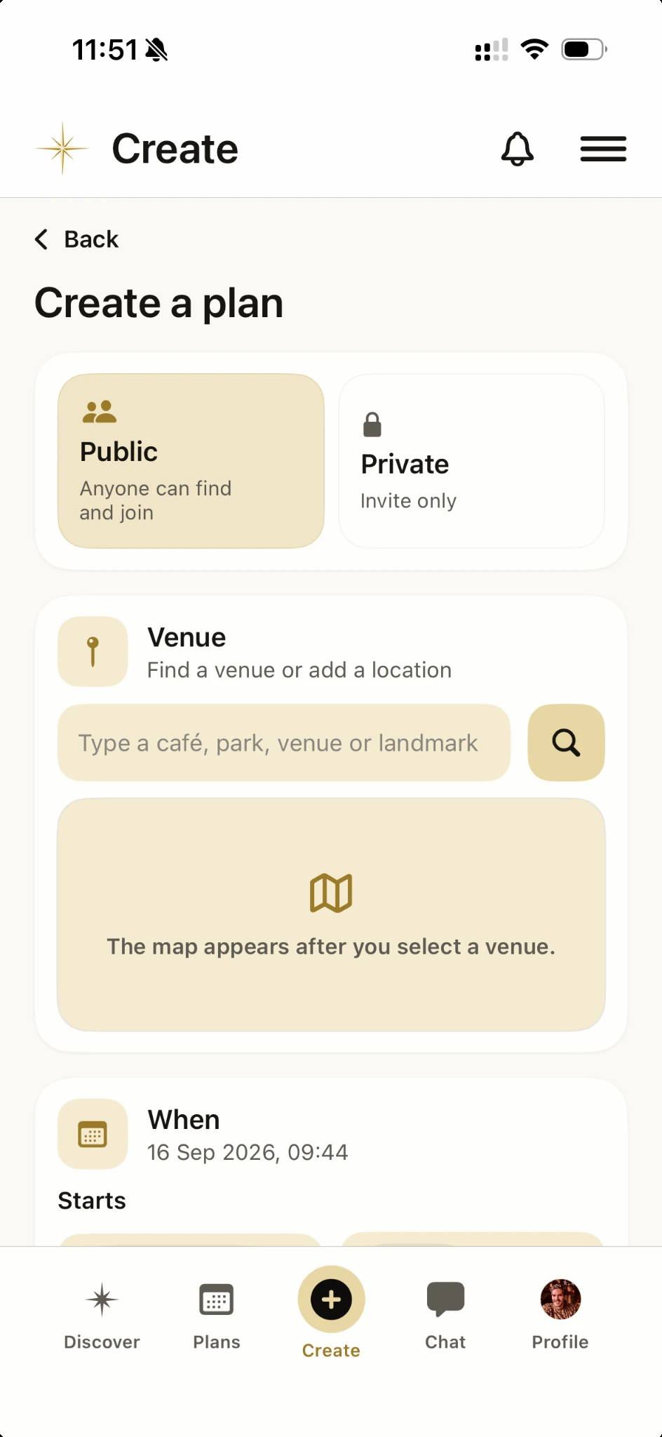 Vamio Create Plan screen