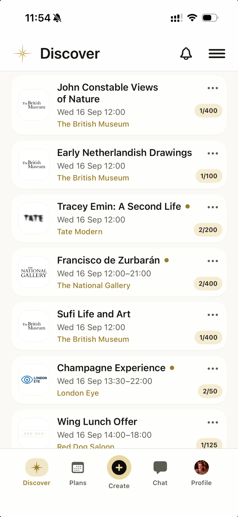 Vamio Discover screen showing Host-created plans