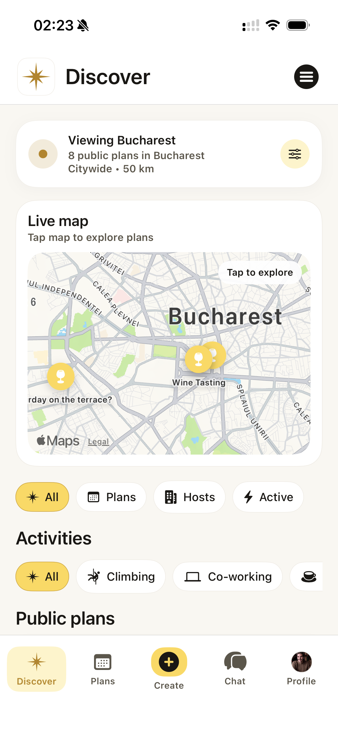 Vamio Travel Mode showing Bucharest plans and map